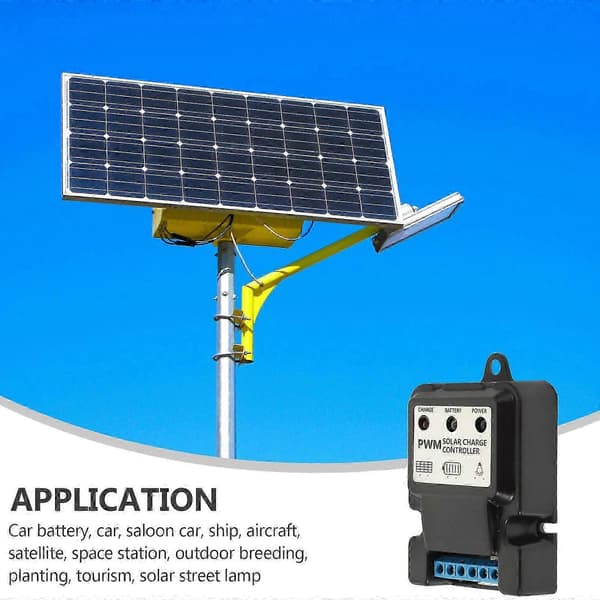 6V 12V 10A Auto Solcellepanel Ladekontroller Batterilader Regulator (Svart)..