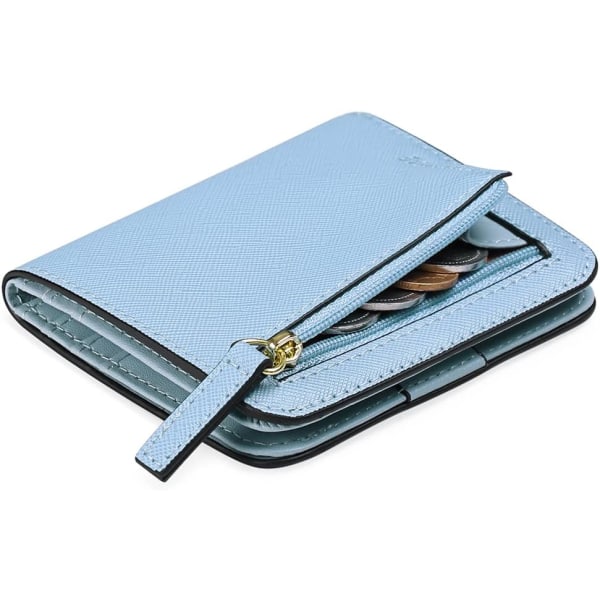 Dame-lommebok RFID-blokkerende lær Kompakt bi-fold lommebok for kvinner Glidelås myntlomme Liten dameveske med ID-vindu blue（A)