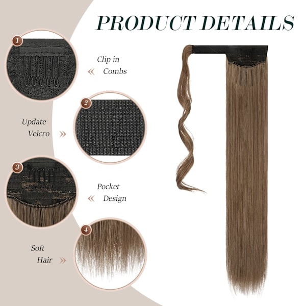 Lång Ponytail Extension, Rak Syntetisk Fläthår Extension gold
