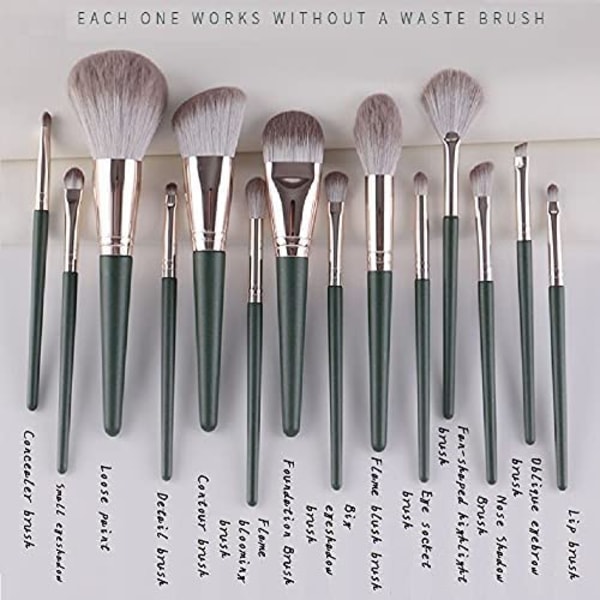 14 st Makeup Borstar Professionell Makeup Borste Set, Grön
