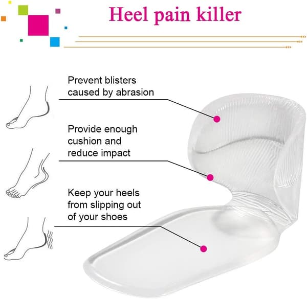 Hælgreb, Gel Indlægssåler Liners Pads, 4 Par, Transparent
