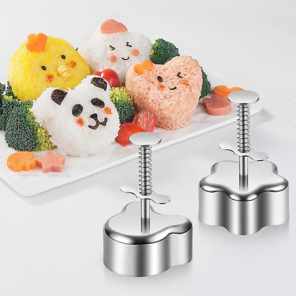 2 stk. Onigiri-form i rustfritt stål, hjerte- og stjerneformet risballform