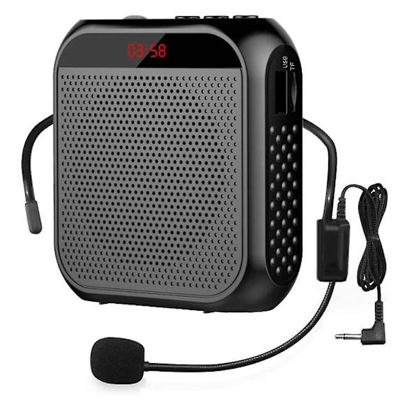Bärbar röstförstärkare med trådbunden mikrofon headset laddningsbar högtalare (svart)