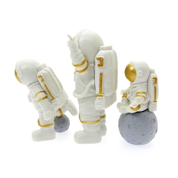 [ 3 stk ] Astronaut Figurer Kakepynt (Gylden)