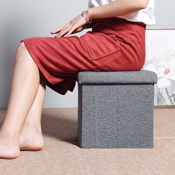 Harmaa pieni ottomaani säilytyslaatikolla ja kannella, jakkara säilytyksellä, 11,8\"