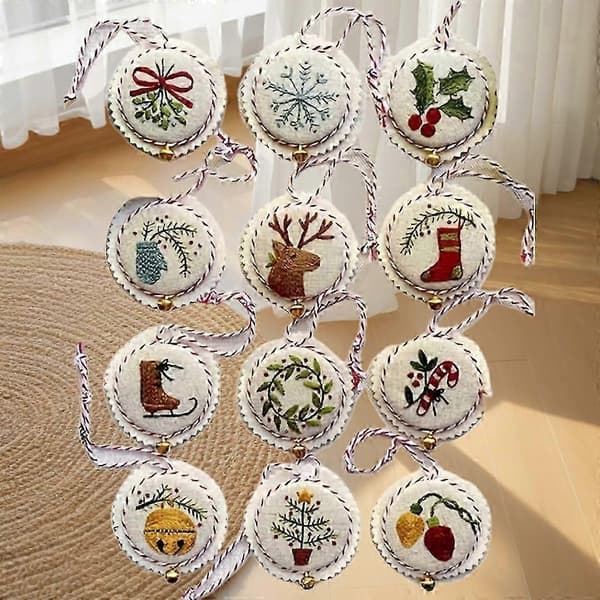 Glædelig og lys håndlavet broderi julepynt sæt, julebroderisæt, broderisæt julepynt, til julebroderi