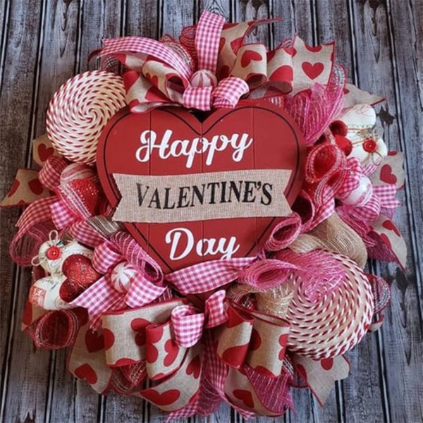 Valentine Wired Edge Ribbon, Hjerter Mønstret Bånd, Hjertemønster Bånd Hjerte Craft Ribbon Rustikk innpakningsbånd for innpakning bryllupsfest