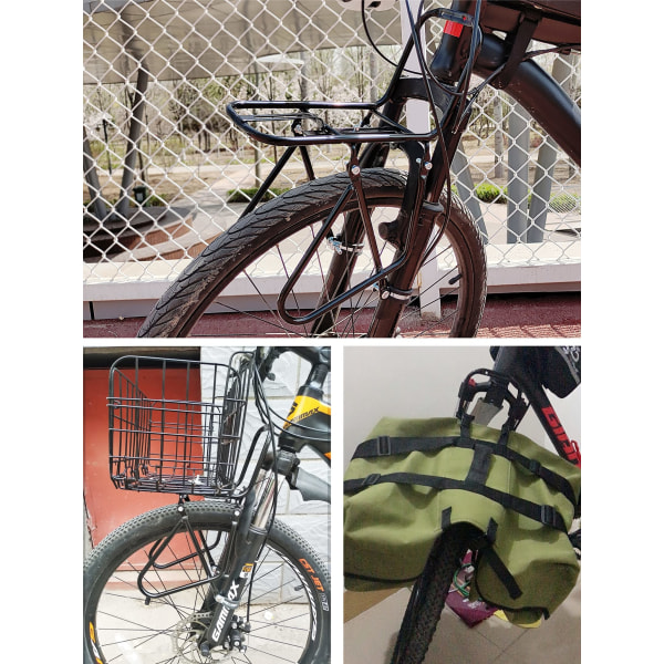 Cykel foran pannier rack 15KG belastning cykel rack bremse ramme bagagehylde kan bære pannier taske/cykelkurv/telt/sovepose