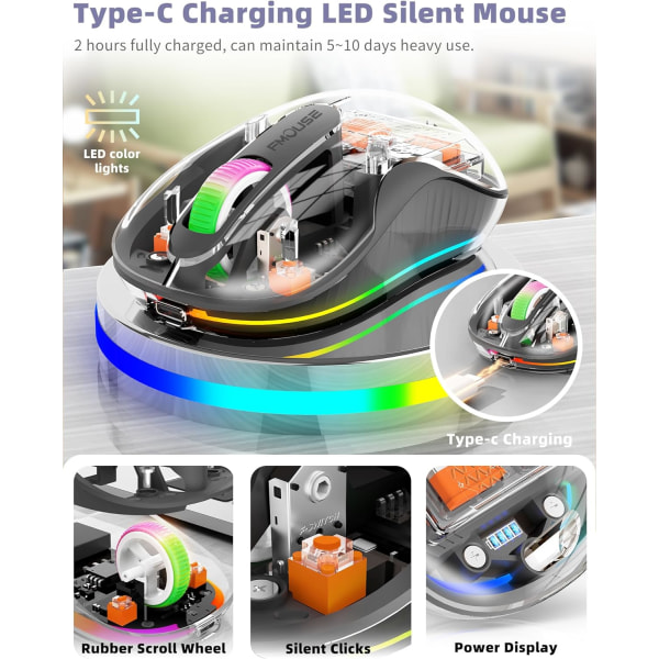 Wireless Gaming Mouse, T30 2.4G Wireless Mouse Rechargeable RGB Light Adjustable DPI Gaming Mouse