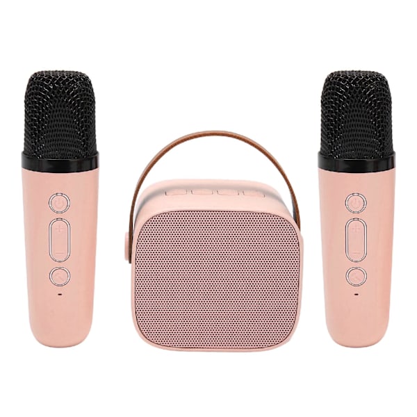 Mini Karaoke Maskin Sett, Bærbar Stereo Bluetooth Høytaler med 2 Trådløse Mikrofoner for Barn Voksne, Opptil 512G Lagring, Håndholdt Mikrofon(Rosa)