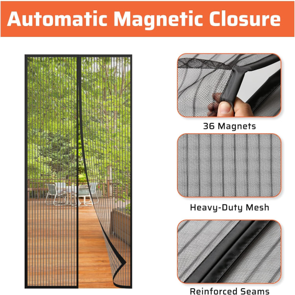 Magnetic Fly Insect Screen Door Screen Mesh Curtain Fits Door Up to 80 x 210cm (Black)