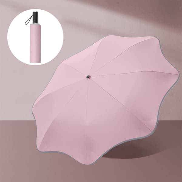 Rundhörnigt paraply med reflexremsa 8 ribbor (rosa)