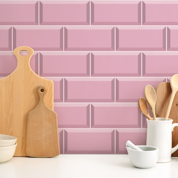 20X10cm 27 st självhäftande överföringsetiketter på kakel, självhäftande vattenavvisande PVC-kakeldekaler stänkskydd för hemköksdekor, rosa pink