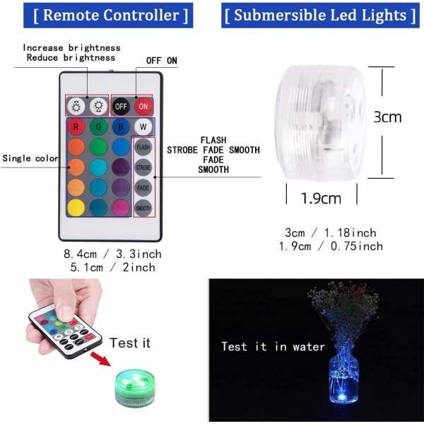 Nedsänkbara LED-ljus, REDGO 10-pack uppgraderade dammljus under vattnet 16 RGB färggradient [10 lampor 1 IR-fjärrkontroll]