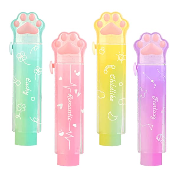 Kattepote viskelæder, 4 stk. regnbuefarvede søde viskelædere, sammenklappelige kawaii viskelæder til børn, gummi push-pull viskelæder