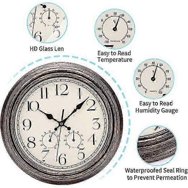 Haveur Udendørs Vandtæt Ur Med Termometer Hygrometer 12 Tommer