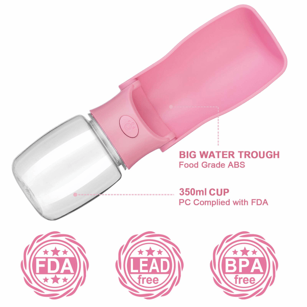 Foldable Dog Water Bottles,Dog Travel Water Bottle( Pink 350ml)