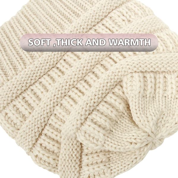 Stickad mössa för kvinnor, foder i satin, skidmössa för kvinnor, slouchy vintermössa för flickor beige
