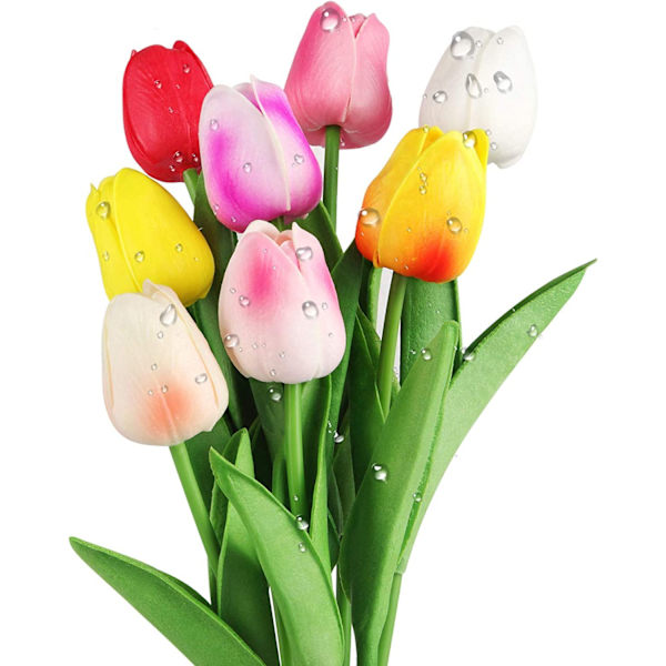 Konstgjorda tulpaner blommor för heminredning, 8 st flerfärgade