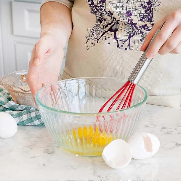 3-delt rødt silikonvispsett med håndtak i rustfritt stål - Egg- og melkeskummer, ballongvisp for baking