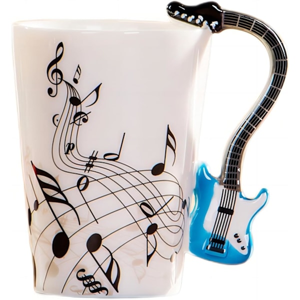 Kreativ musik mugg fiol stil gitarr keramik mugg kaffe te mjölk notsystem koppar med handtag kaffemuggar nyhet gåvor (blå elgitarr) blue