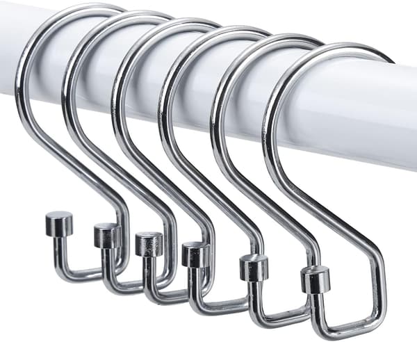 Duschdraperiringar, set med 12 rostfria S-formade krokar, multifunktionskrokar för duschdraperier, köksredskap, kläder, handdukar (silver)