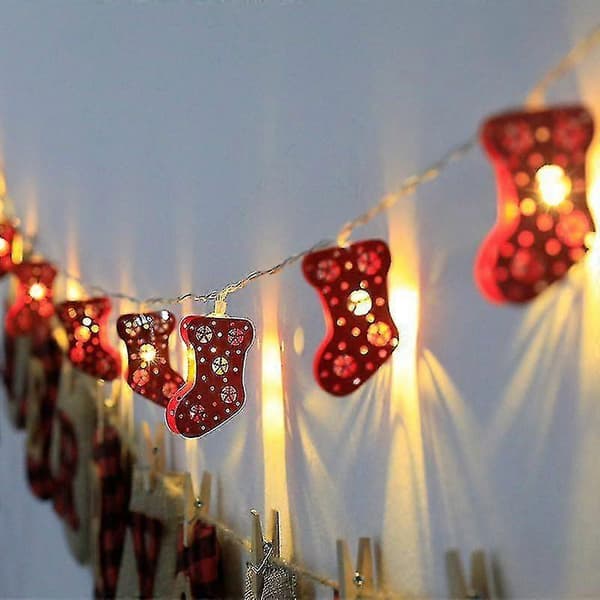 Jule LED Lys Kæde Julemand Elg Snemand Julepynt Lys Kæde Julegave Xmas  socks 1.5M 10LEDS
