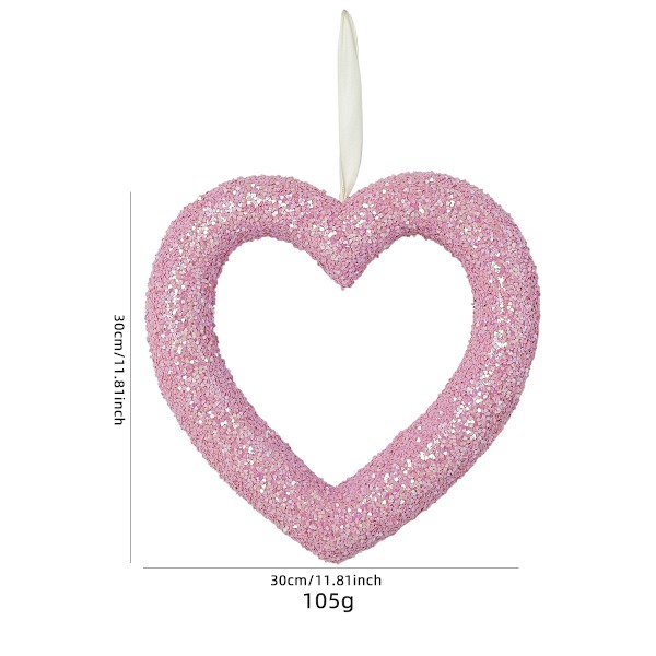 Punainen sydänriippukoriste ystävänpäivään, romanttinen kiiltävä vaaleanpunainen sydänseppele, sisäkoriste etuovelle, seinälle, ikkunaan (E, 30 cm/12 tuumaa)