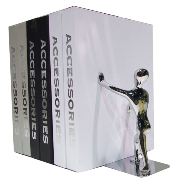 Muoti Luova ruostumattomasta teräksestä valmistettu pieni humanoidi kirjanteline pari Kung Fu Man Book Organizer Metallinen kirjatiedosto Kotitoimiston kirjasto Sisustus Syntymäpäivälahja(A)