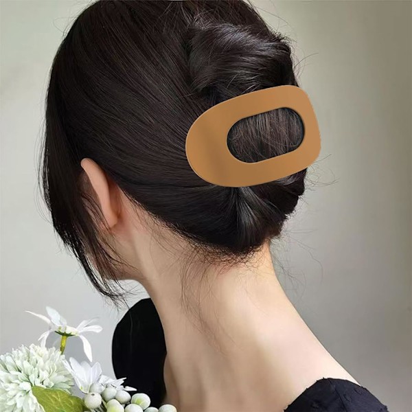 Sett med 4 brune matte flate hårklemmer, flat klo-klemme for kvinner, rund flat hårklemme for tykt og tynt hår, komfortabel, buede flate klemmer