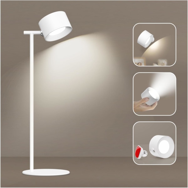 Skrivebordslampe LED, bordlampe oppladbar batteri multifunksjonell nattbordslampe dimbar berøringskontroll varm / hvit fargetemperaturmodus 360° roter white