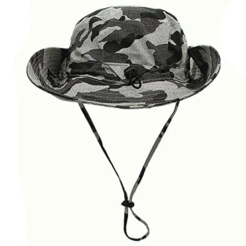 Kamouflage solhatt med bred brätte och justerbar hakrem (Khaki)