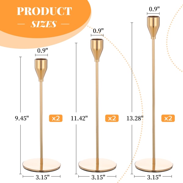 6 stk. Guld Lysestage Taper Lysestageholdere, Metal Høj Lysestage Lysestageholder til Bryllup, Fest, Spisning, Hjemmeindretning gold