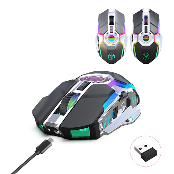 Trådløs Gaming Mus, T30 2.4G Trådløs Mus Genopladelig RGB Lys Justerbar DPI Gaming Mus black