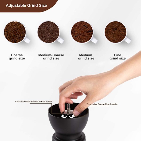 Manuell kaffebönskvarn med 2 glasburkar (11oz vardera), keramisk kvarn, handvev/handhållen, små bärbara kaffekvarnar med borste/sked