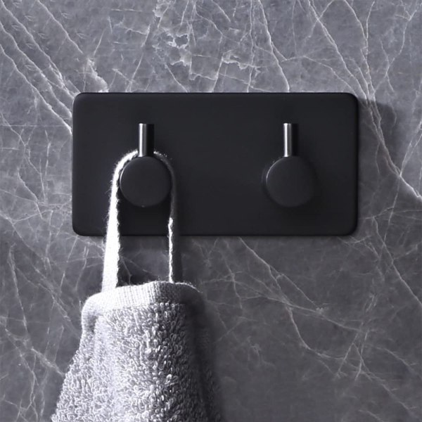 Dobbel matt svart håndkleholder, selvklebende, klebrige kroker, vegg, rustfritt stål, lim på kroker, dørkroker, veggkroker for oppheng, baderomskroker