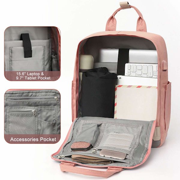 Ryggsäck för kvinnor och män, skolryggsäck för flickor och pojkar tonåringar, ryggsäck skol laptop ryggsäck för studier arbete universitet grey pink