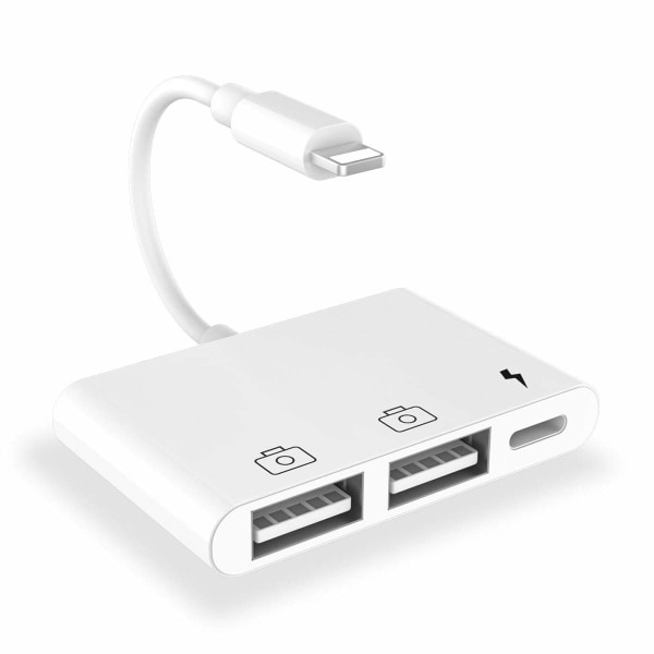 iPhone USB-kameraadapter, kabel med Lightning-ladeport-adapter, USB-adapter for iPhone kompatibel med iPhone 14/13/12/11/X/XS/XR/8/7/Pad