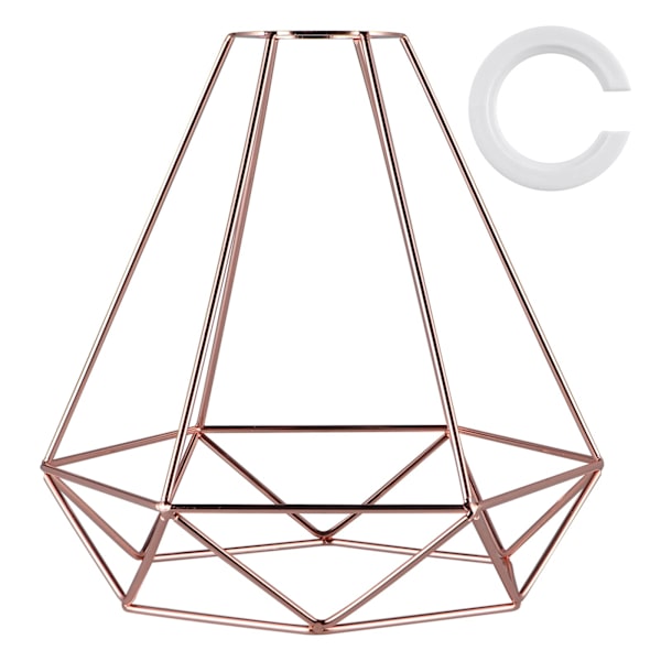Metal loftslampe, geometrisk lampeskærm med reduktionsring, hængende trådbur-lysskærm til køkken, spisestue, soveværelse, gang (rosa guld)
