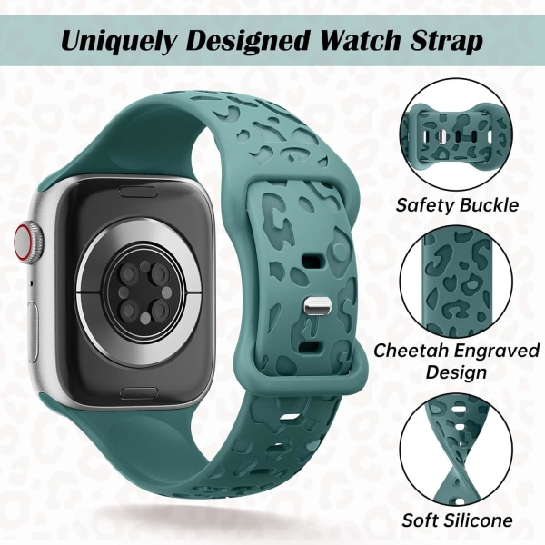 Leopardtrykk myk silikonrem kompatibel med Apple Watch-remmer 42 mm 44 mm 45 mm 49 mm kvinner menn, erstatningsklokkeremmer for iWatch-serien green 42/44/45/49MM