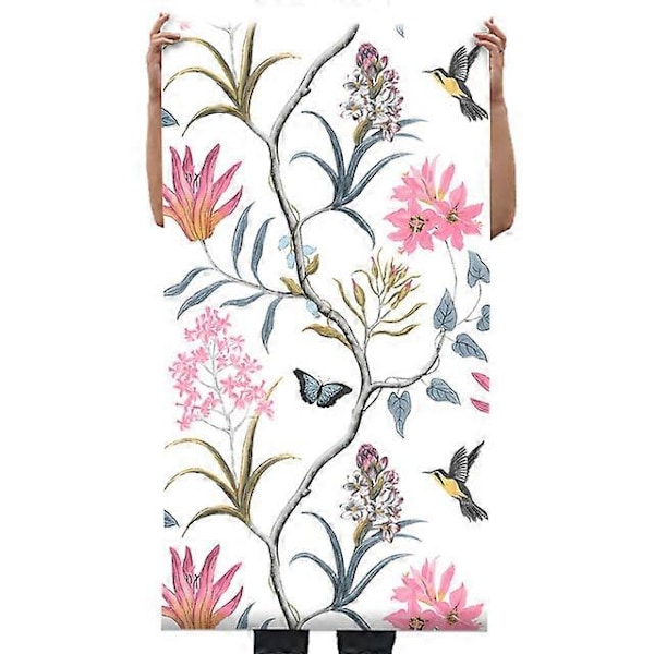 Blommig Tapet Självhäftande Tapet 45 cm x 200 cm Beige Blommig Mönstrad Kontaktpapper Fågel Blomma Dekorativ Vägg