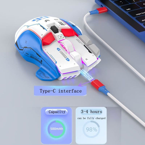 G6 Trådlös spelmus, Bluetooth-mus, 3-lägesanslutning, Mecha-stil design, 12 knappar, 11 RGB-belysning, 5 justerbar DPI, 4000 FPS, Ergonomi white