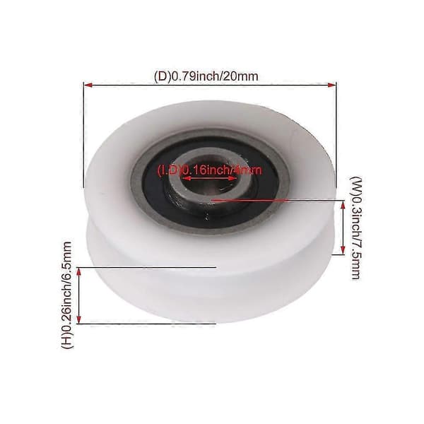 4st Vita Inner Dia 4mm U-spår Nylon Remhjul För Skjutdörr