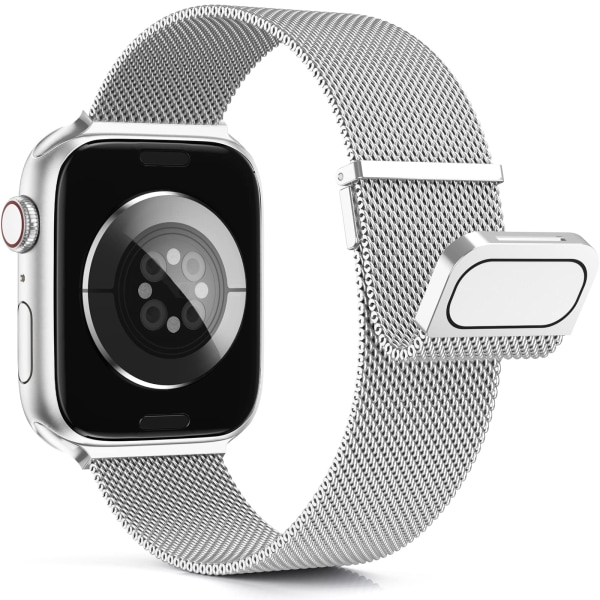 Apple Watch hihnat 44mm 45mm 42mm 49mm, kaksoismagneettinen säädettävä vaihtoranneke iWatch Ultra/Ultra 2:lle, Series 9 8 7 6 5 4 3 2 1 SE, hopea silver 42/44/45/49mm