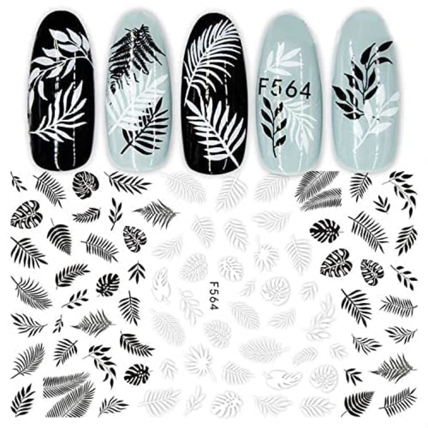 12 ark svarta vita vårblommor Nail art Dekaler Självhäftande blomblad Vinstockar Geometrisk design Manikyrtips Nageldekoration