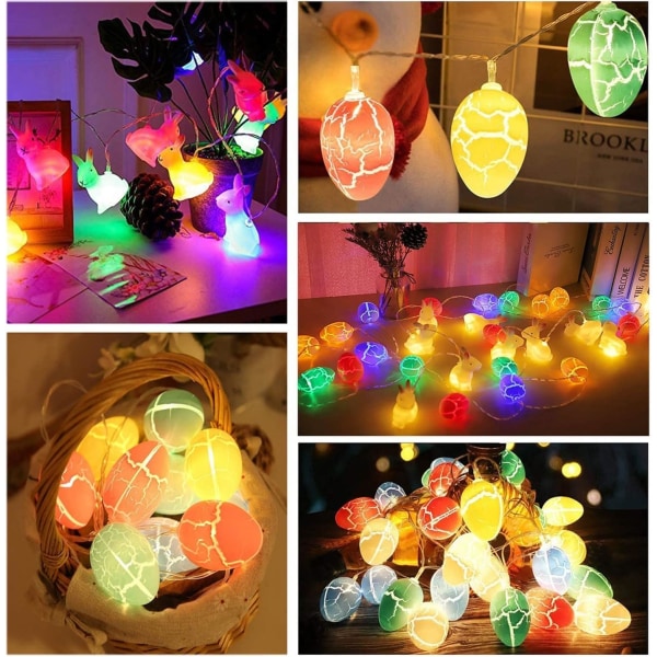 Pääsiäisvalokoristeet, 10 Ft 20 LEDiä särjettävät munat, kani, paristokäyttöinen valonauhasisustus sisätiloihin, puiden pääsiäisjuhliin