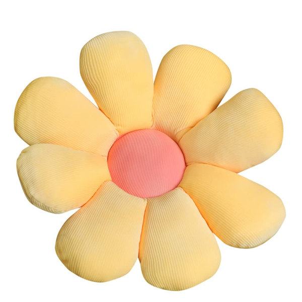 Blomster golvkudde Daisy blomma form kudde söt sittdyna plysch stolskudde kastkudde heminredning för flickor kvinnor (gul, 38 cm)
