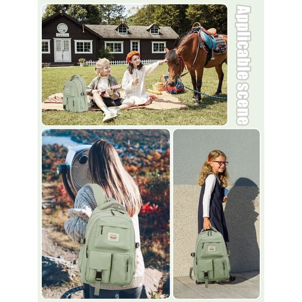 Lätt skolryggsäck för kvinnor, söt skolväska för flickor, laptopryggsäck för skola, casual dagryggsäck, reseryggsäck för högskolearbete green