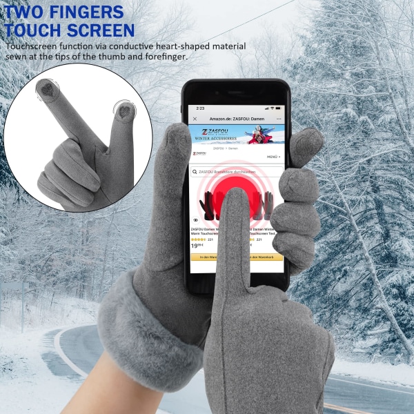 Kvinners vinter varme touchscreen hansker med fleece fôret strikkede vinterhansker for kaldt vær grey