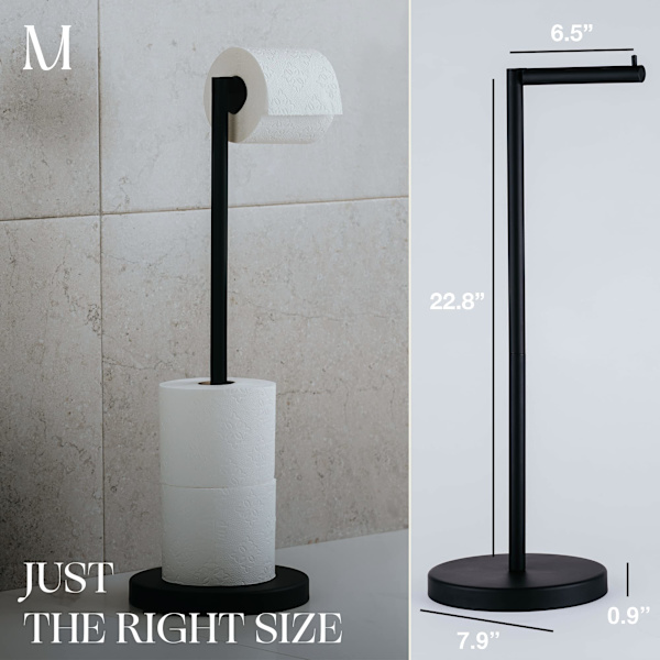 Fritstående toiletpapirholder stativ. Badeværelsesopbevaring til 4 ruller toiletpapir | Moderne matsort toiletpapirholder i rustfrit stål. black